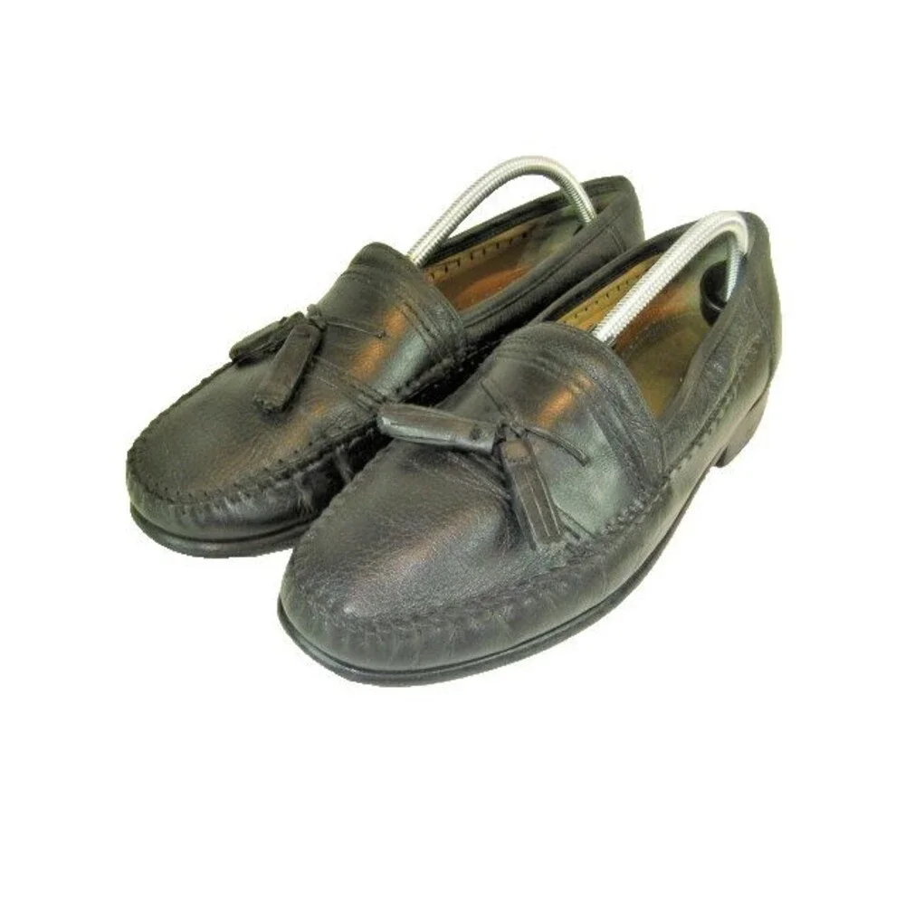 Mens Brass Boot Black Leather Sheepskin Lined Tassel Casual Loafers sz 9.5M
